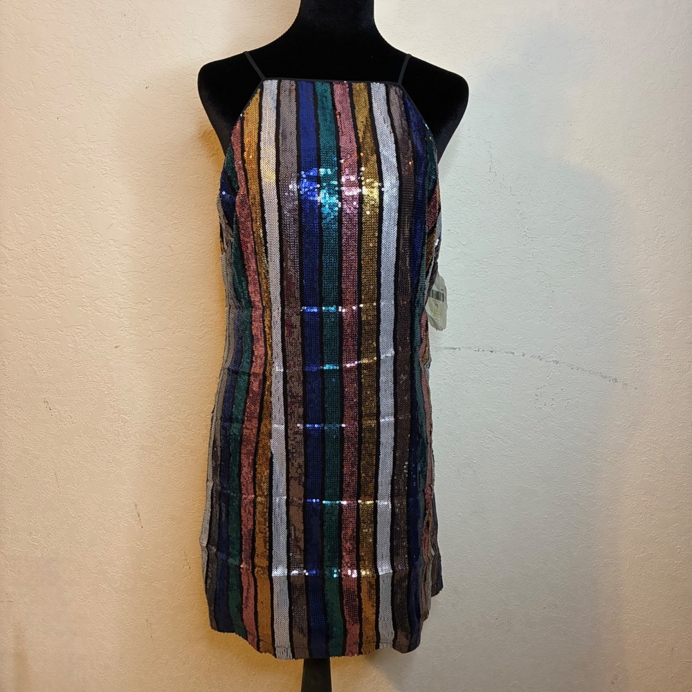 Altar'd State NWT Neva Rainbow Sequin Party Glam Vegas Dress US M Lined Strappy - Picture 2 of 9